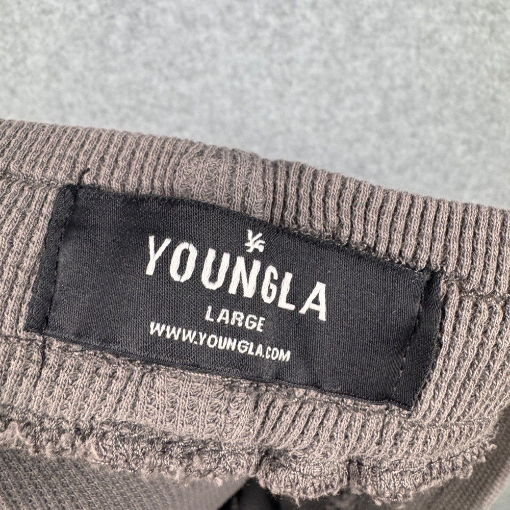 YoungLA Joggers Mens Large Brown Gray Cargo Waffle Knit Thermal 217 Lounge Pants - Picture 3 of 10